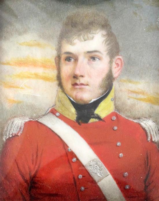 19th century English School Miniature portrait of an army officer 3.5 x 2.75in.